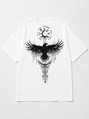 Viking Raven T-Shirt Norse Mythology Odin Symbol Graphic Mens Black Tee