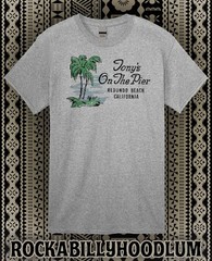 Retro Tiki Art Tee T Shirt Bar Mug Restaurant Tonys on the Pier Redondo Beach CA