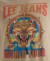 MEDIUM VINTAGE LEE JEANS WORLD TOUR Short Sleeve T-Shirt Brown Psychadelic Tiger