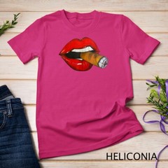 Sexy Women Smoke Cuban Cigar Lit Red Lips Smoking Cigar T-Shirt Unisex T-shirt