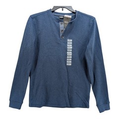 Members Mark Thermal Henley Tee S Blue Long Sleeve Tshirt Waffle Knit Layering