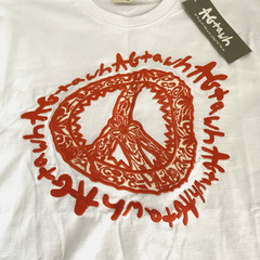 AGTAWH Mens T-Shirt Size 2XL 100% Cotton Peace Sign Embroidered Tee White/Orange