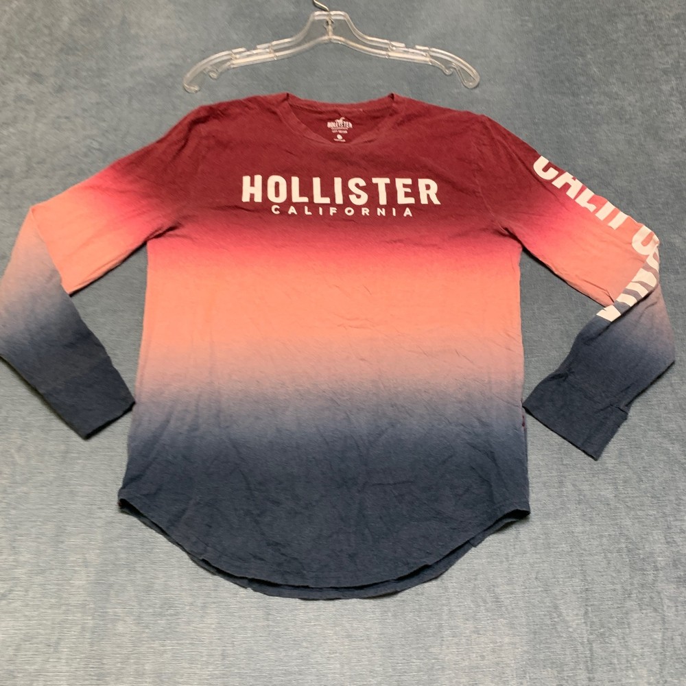 Hollister California T-Shirt Men Small Multicolor Ombre Dye Spellout Logo Casual