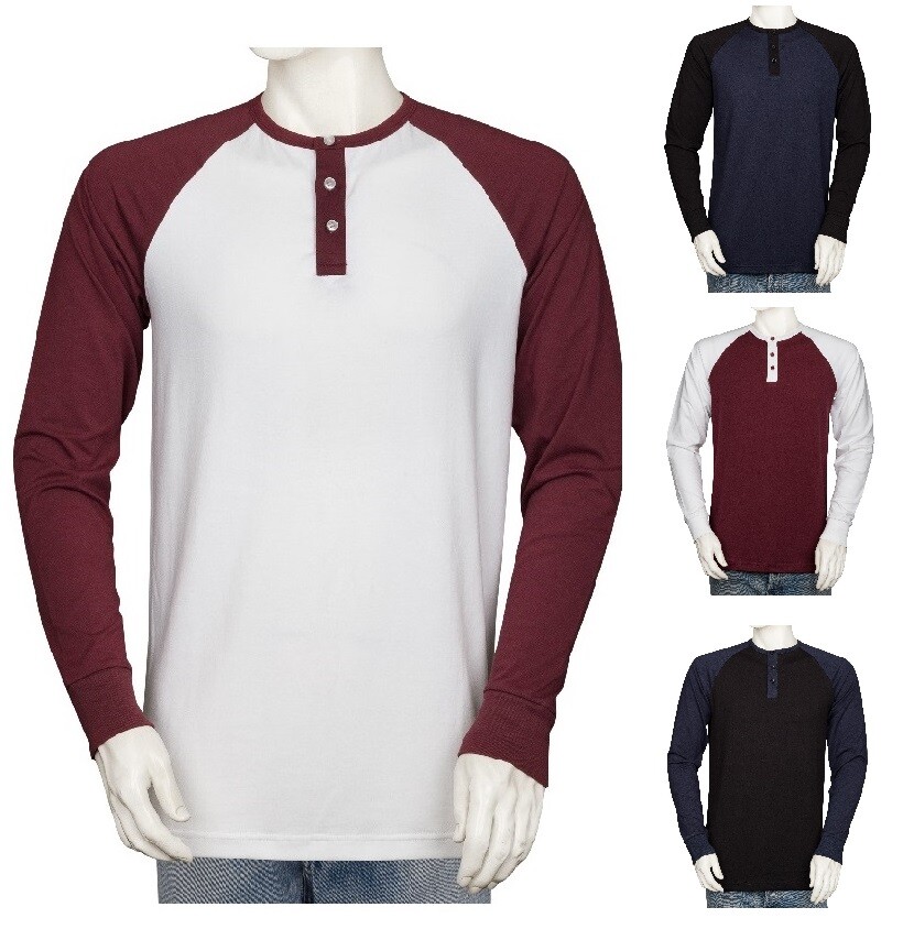 Styllion Big and Tall – Mens Raglan Henley Baseball Shirts – Long Sleeve – RHLS