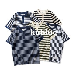 Men’s Summer Short Sleeve Striped Henley Collar Shirt Sailor’s Henry T-shirt