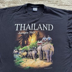 Vintage Thailand Jungle Tour Novelty Tee Men’s XXL Elephant Nature Black River