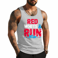 Red White & Run Patriotic Runner Fourth of July Race Tank Top