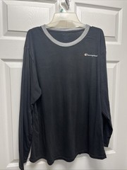 Champion Authentic Athleticwear Mens Long Sleeve Pullover Logo T Shirt, Black XL