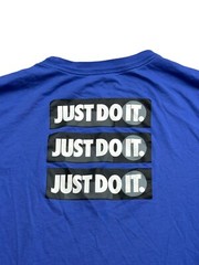 The Nike Tee Long Sleeve Just Do It 2 Sided Logo Ribbed Cuffs SMALL Royal Blue