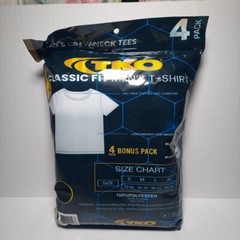 TKO Men’s Size L – Classic Fit T-Shirt 4-Pack Crew Neck T. = 2 Blk/1 Gry/ 1 Wh
