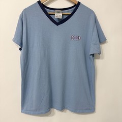Vintage Adidas V Neck T Shirt Mens Large Blue Contrast Collar Logo Tee