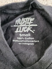 Hustle Luck Small Mens Short Sleeve T-Shirt Black Graphic Print Purple Pink