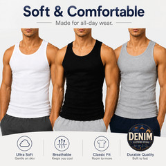 Men 100% Cotton Ribbed Tank Top A-Shirt Wife Beater Sleeveless Undershirt S-3XL