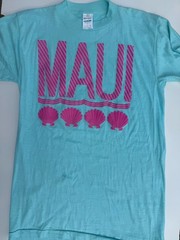 VTG MAUI T Shirt Single Stitch Hawaii Seashells Raised Graphic Sz L 100% Cotton