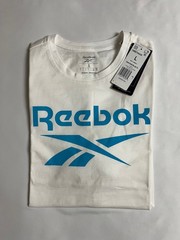 Reebok Men’s White Crew T-Shirt Sz Large Cyan Logo
