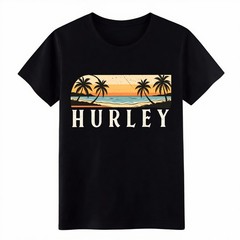 Hurley Vintage Sunset Beach T-Shirt Retro Palm Tree Unisex Casual Graphic Tee