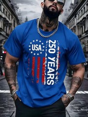 USA Flag 250th Anniversary Y2K Patriotic Digital Print Men’s Casual Cotton Tee