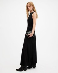 All Saints Womens Removable Sleeve Maxi Dress Viscose Long Sleeve / Sleeveless