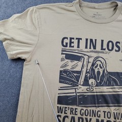 Ghostface Graphic T-Shirt Get In Loser Size Medium Tan Scary Movies