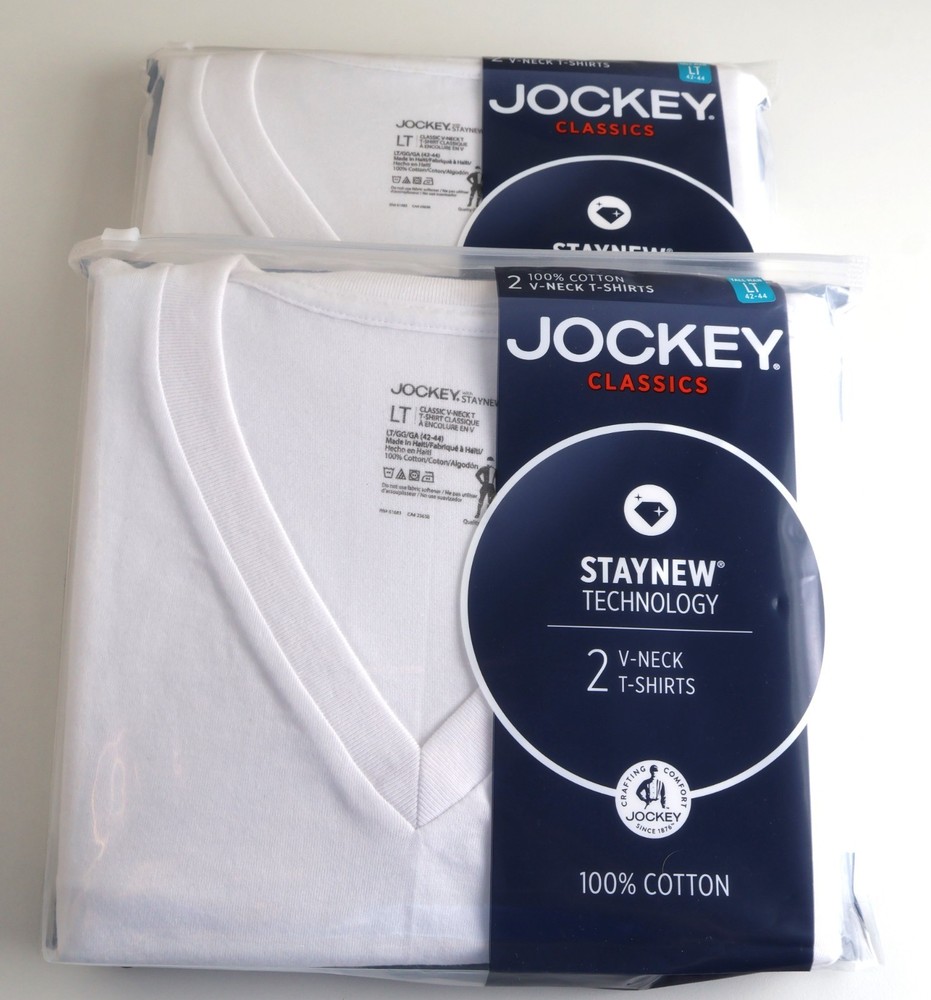 NEW Jockey Classics T-shirts 100% Cotton V Neck 2 Packs Of 2 Size LT 42-44