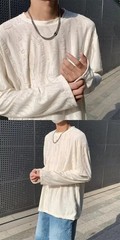 Men’s Distressed Long Sleeve T-Shirt Harajuku Aesthetic Ripped Pullover Top