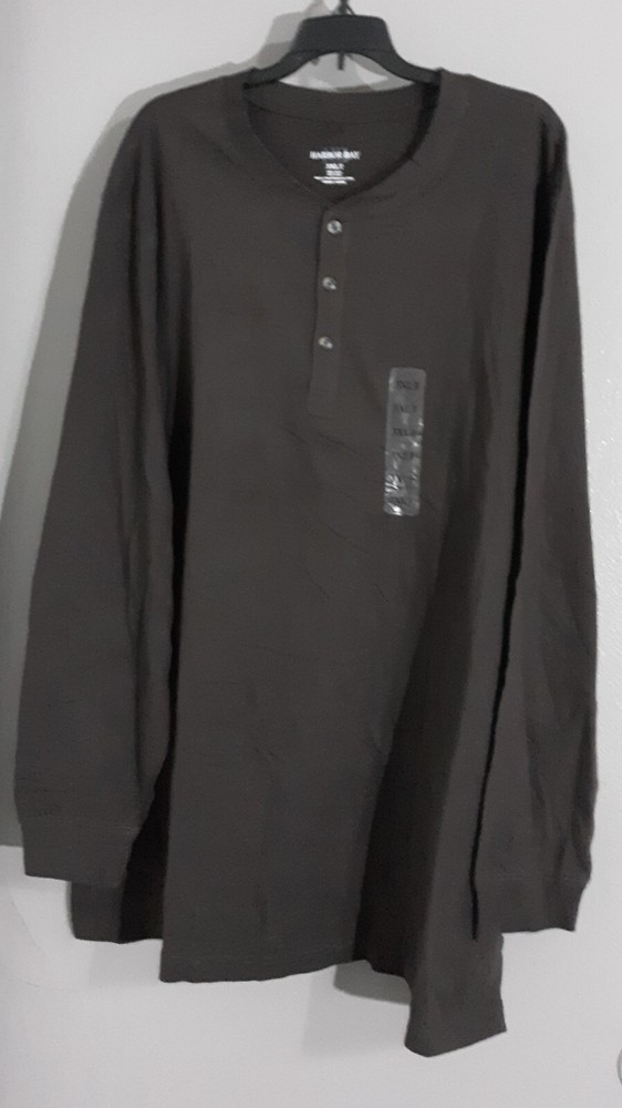 New-MEN’S HARBOR BAY LONG SLEEVE HENLEY BROWN SHIRT. STRAIGHT HEM.SZ 3XLT reg$40