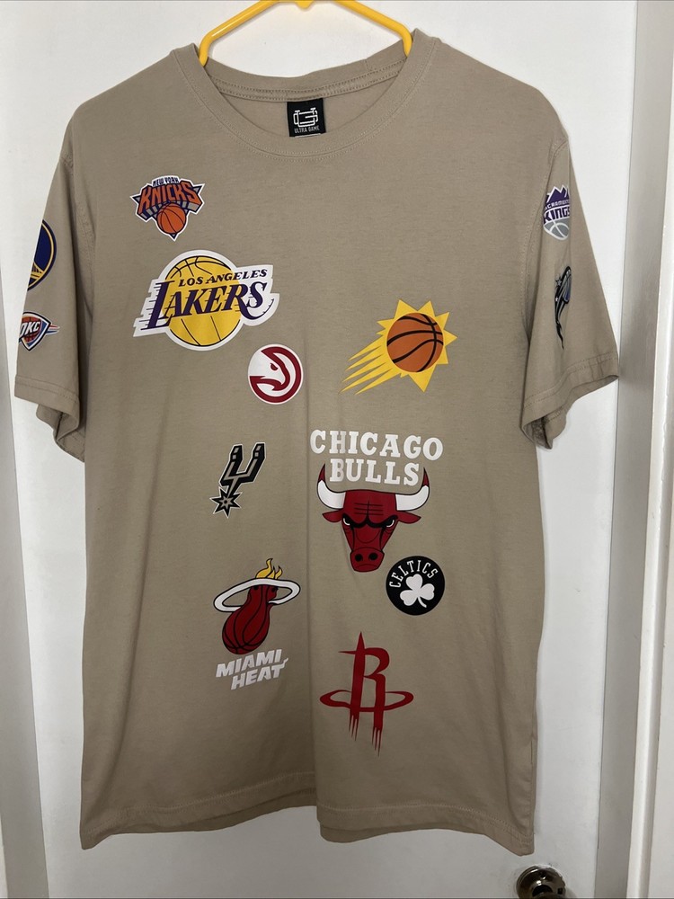 NBA Ultra Game Mens All Over Print Team Logo T-Shirt Tan Khaki Men’s Size L