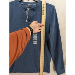 Members Mark Thermal Henley Tee S Blue Long Sleeve Tshirt Waffle Knit Layering