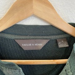Taylor & Henry Henley Shirt Mens M Green Fair Distressed Waffle Knit Long Sleeve