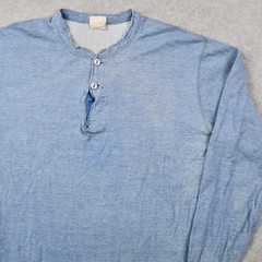 Vintage 80s LL Bean River Drivers Shirt Mens M Blue Henley Long Sleeve Made USA