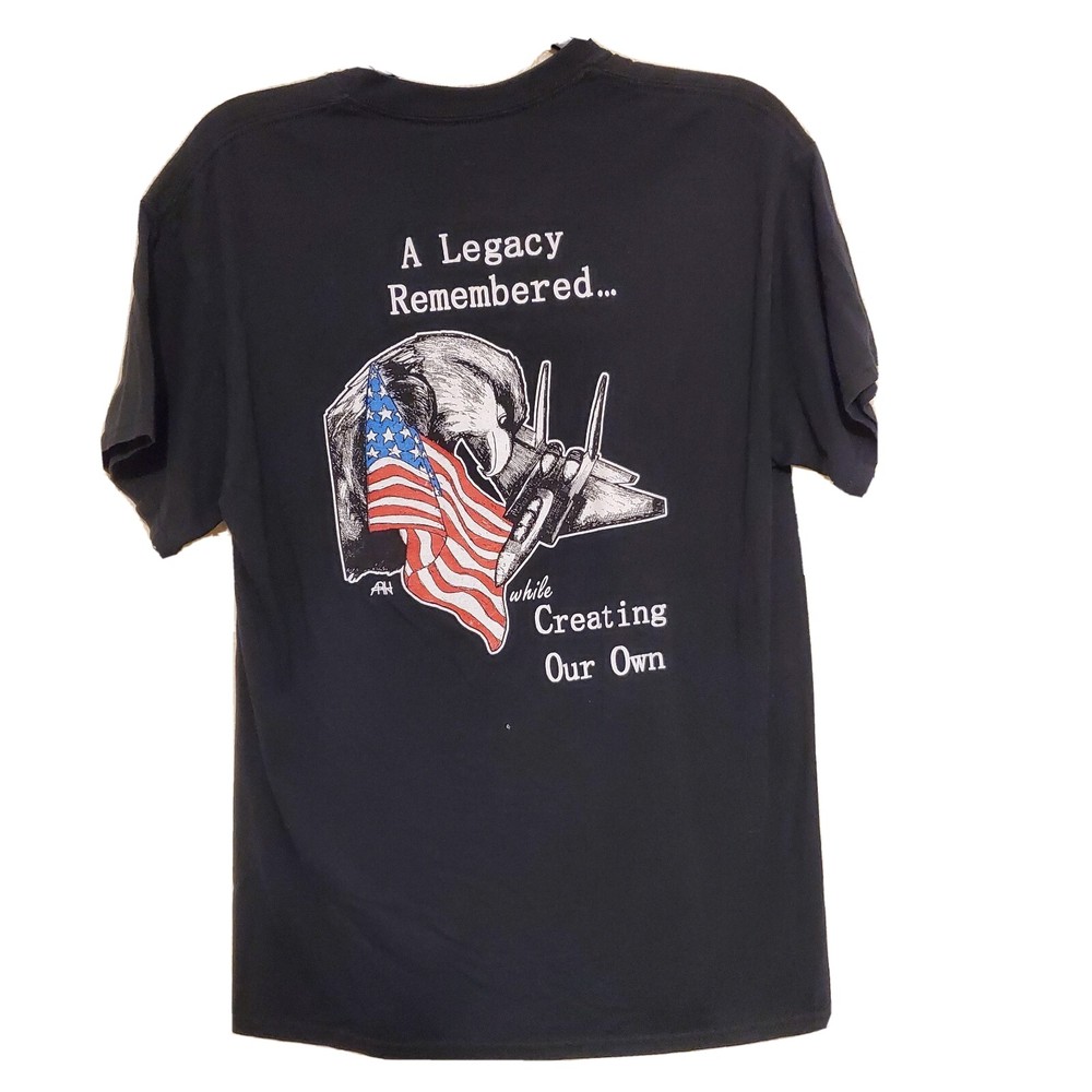 Gildan T-Shirt Mens Medium Black Military American Eagle Legacy Jet Graphic Tee