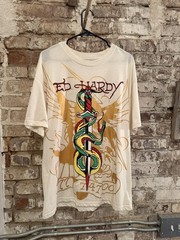 Ed Hardy ’77 Snake Eagle Dagger Tattoo T-Shirt Ivory – Size L
