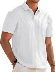 Mens Summer Casual Polo Shirt Short Sleeve Knit Stretchy Button Golf Tee Top
