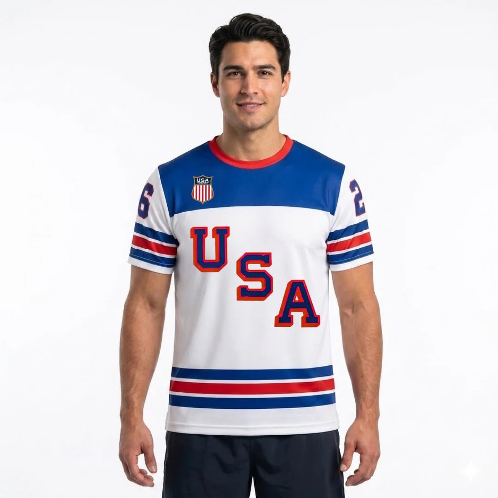 USA Hockey Officially Licensed 2026 Jersey Replica White T-shirt