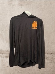 District Black Long-Sleeve Hooded Tee with Orange Badge