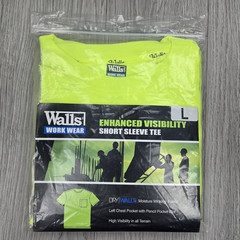 Walls Hi Vis Shirt Large Yellow Short Sleeve Tee Moisture Wick Anti Odor Rugged