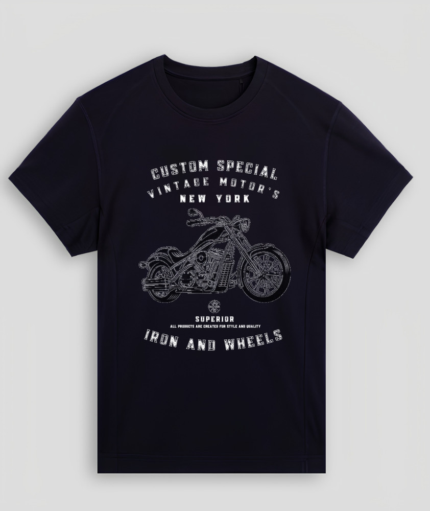 Iron And Wheels Motorcycle Graphic Tee Men’s Vintage Biker T Shirt