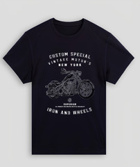 Iron And Wheels Motorcycle Graphic Tee Men’s Vintage Biker T Shirt