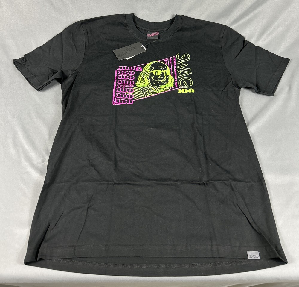 Swag Golf Tee T-Shirt Franklin Lockup Graphic Print Medium Black 100% Cotton $98