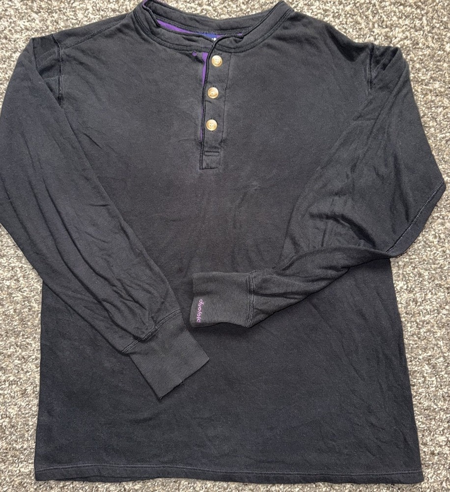 Vintage Duofold Thermal Henley Shirt Large Black Purple Made USA Long Sleeve