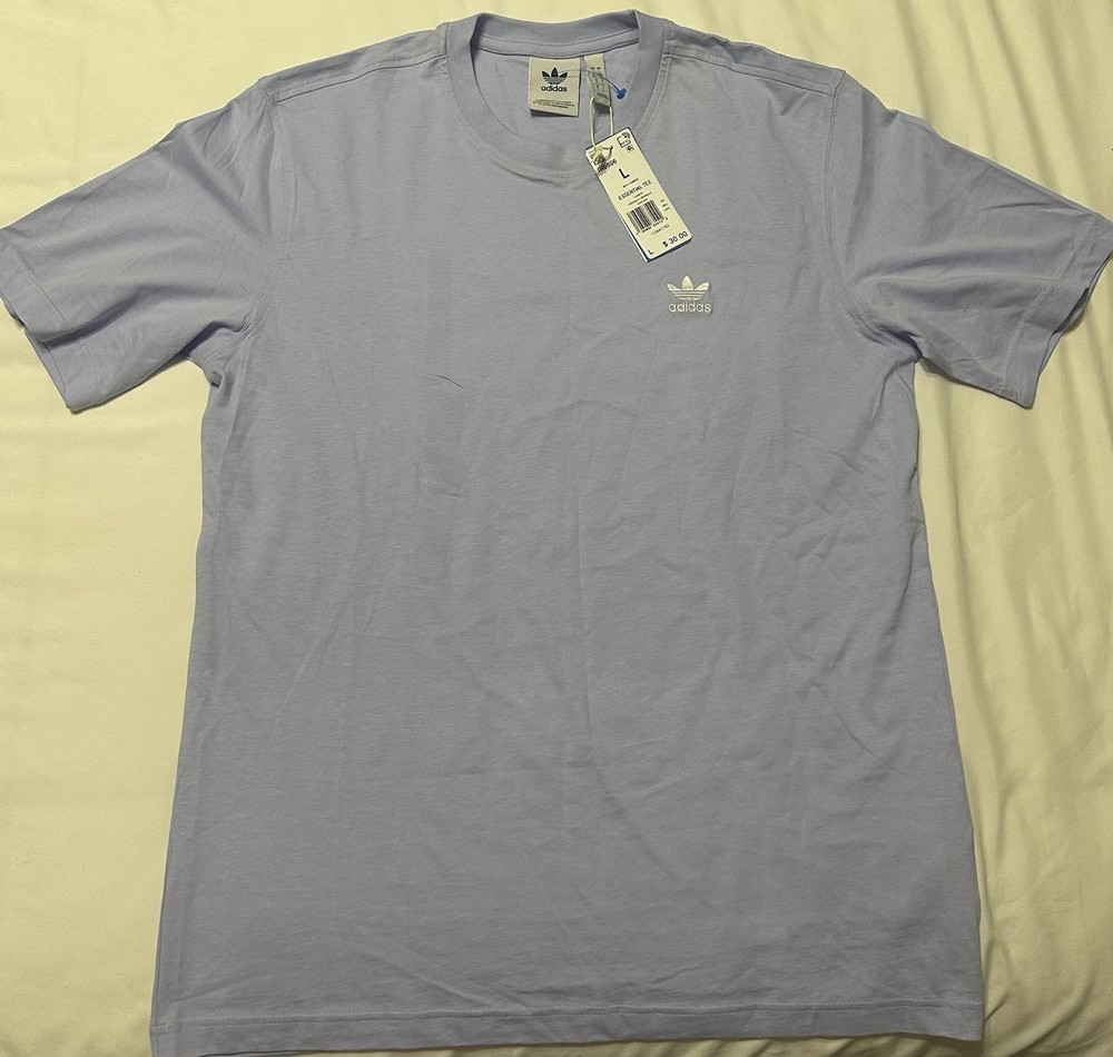 adidas Originals Essential Tee Light Purple Logo Crew Neck Cotton Men’s L