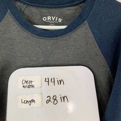 Orvis Gray/Blue Crewneck Long Sleeve Pullover T-Shirt Size L Embroidered Logo
