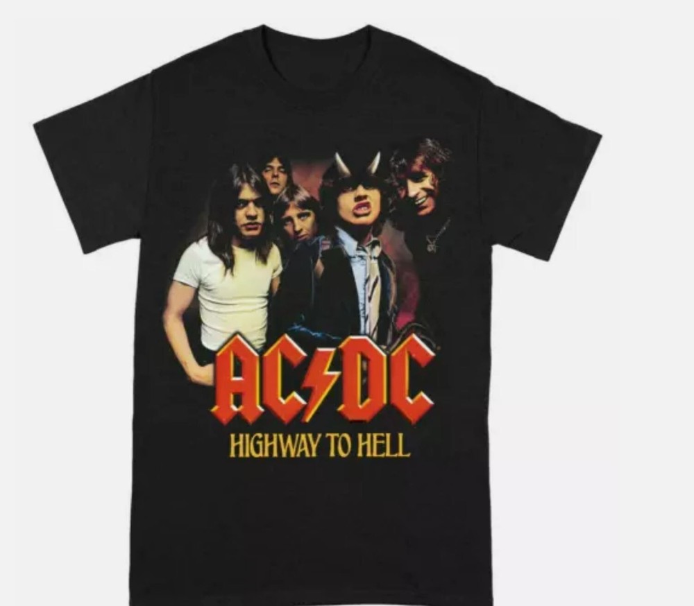 New AC DC Highway To Hell Men T-shirt Black Cotton Tee S-5XL
