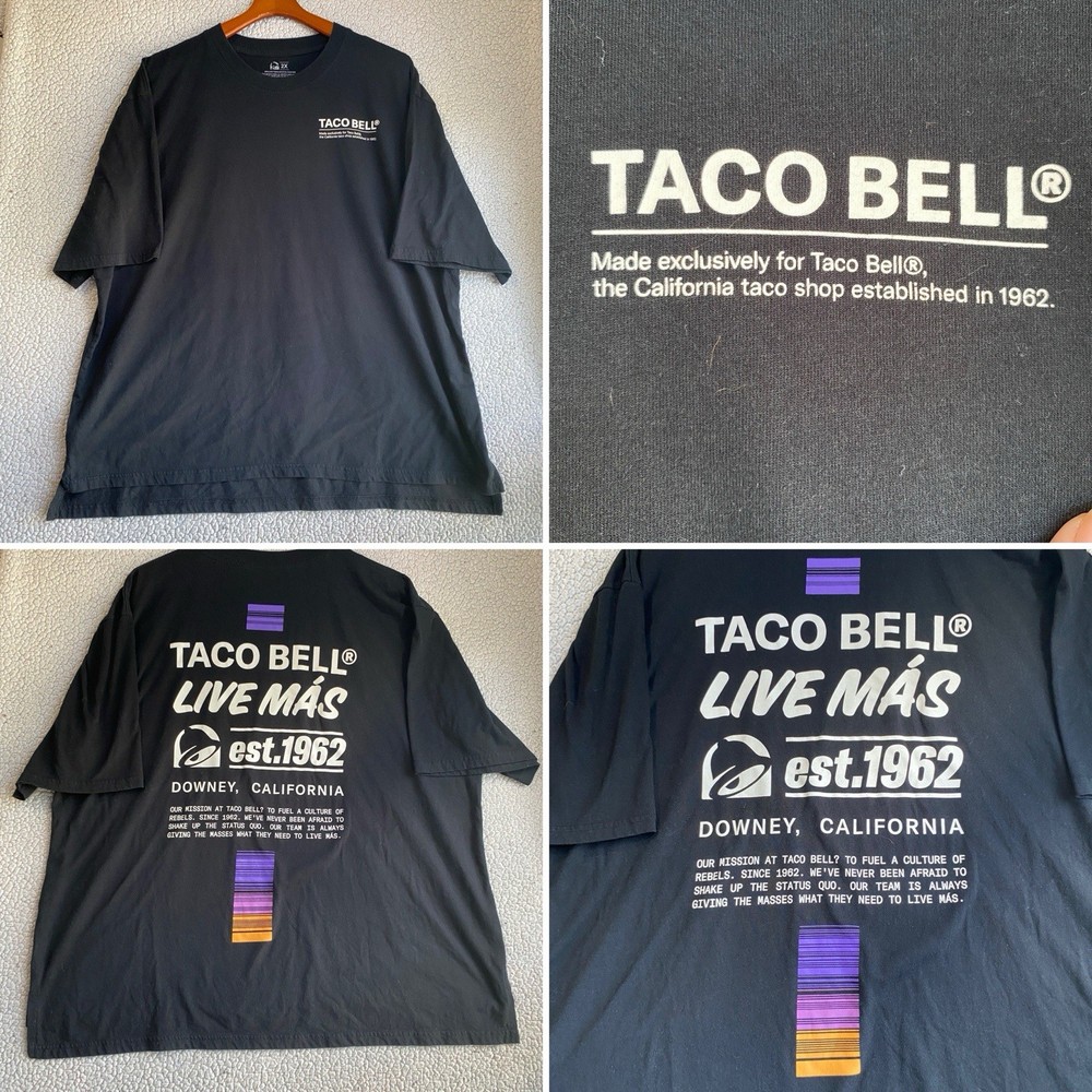Taco Bell T-Shirt 2XL Live Mas Est 1962 Cali Double Sided Tee Fast Food Uniform