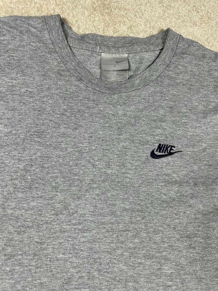 Vintage Nike T Shirt Large Gray Swoosh Embroidered Check Logo Essential