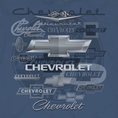 Joe Blow T’s Chevrolet All Over Logos Men’s Indigo Blue T-Shirt Emblems