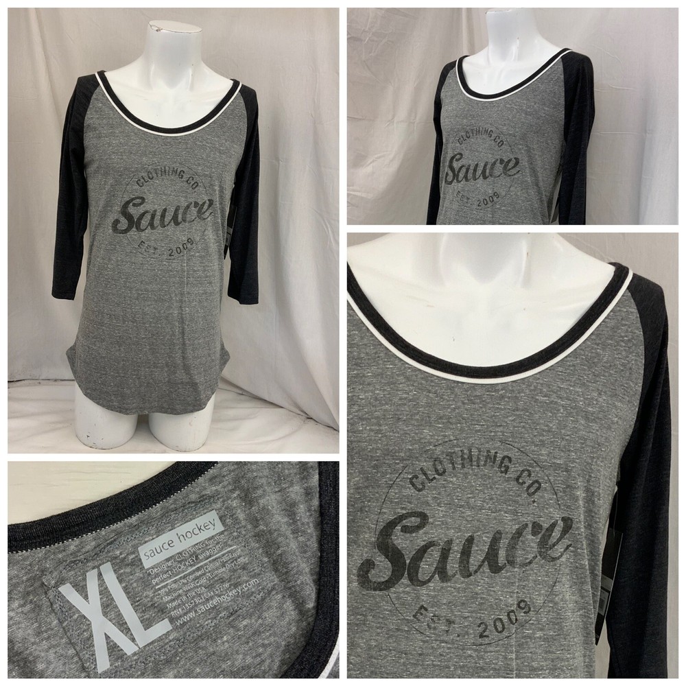 Sauce Hockey Shirt XL Gray 1/2 Sleeve Poly Cotton Rayon Made USA NWT YGI O2-335