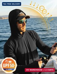 MAGCOMSEN Men’s Hooded UPF 50+ Sun Protection T Shirts Long Sleeve Athletic Fish