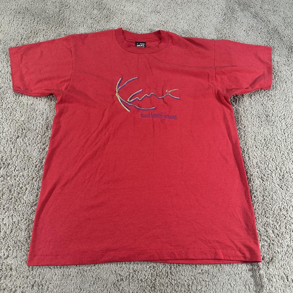 VINTAGE Karl Kani Shirt Men Large Red Single Stitch Logo Made in USA Hip Hop 90s