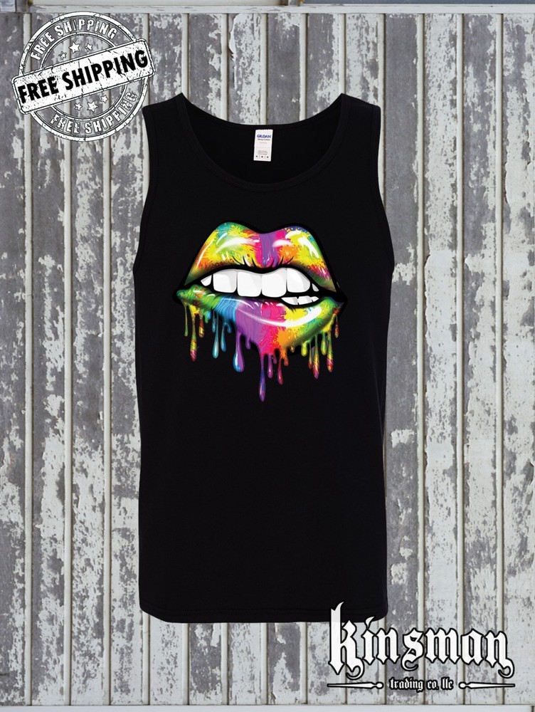 Sexy Melting Rainbow Dripping Lips Tank Top T-shirt LGBT Queer Gay Pride Lesbian